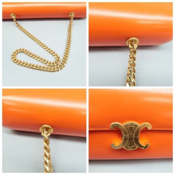Celine Orange Shoulder Bag with Gold Chain - Picture 7 of 11